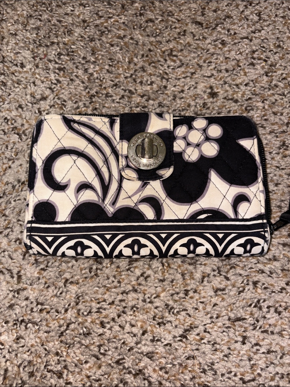 Vera Bradley Black & Cream Quilted Zip-Around Wallet with Turn-Lock